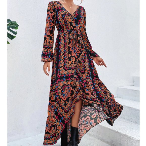 Lantern Sleeve Western Style Ruffle Dress ,